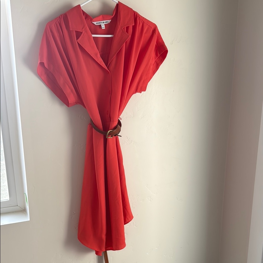 Elizabeth and James Orange Cuffed Sleeve Button Dress M